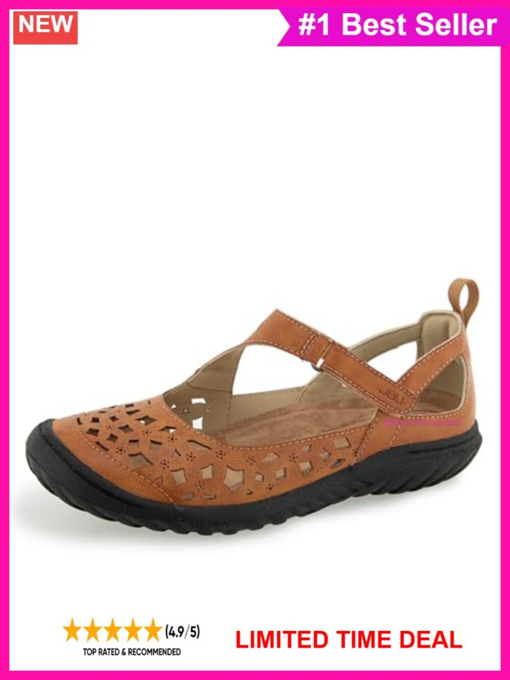 Women's Faux Burnished Leather Comfort Flats Memory Foam Hook & Loop Casual